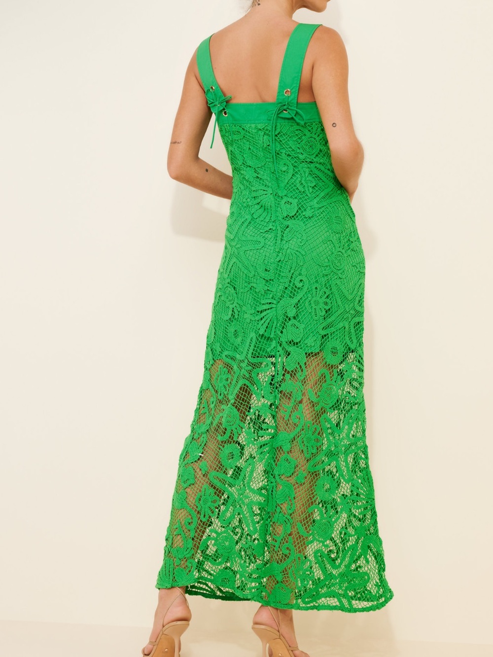 Emerald Crochet Backless Maxi Dress
